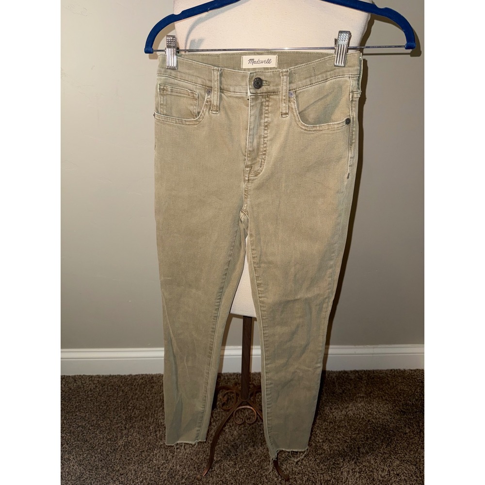 Madewell 9 High Rise Skinny Pants Khaki Tan Size 24 Raw Hem Distressed